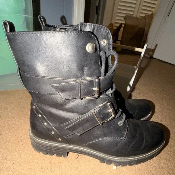 Kohl's Black Moto Boots with Buckle Detail - Picture 2 of 5